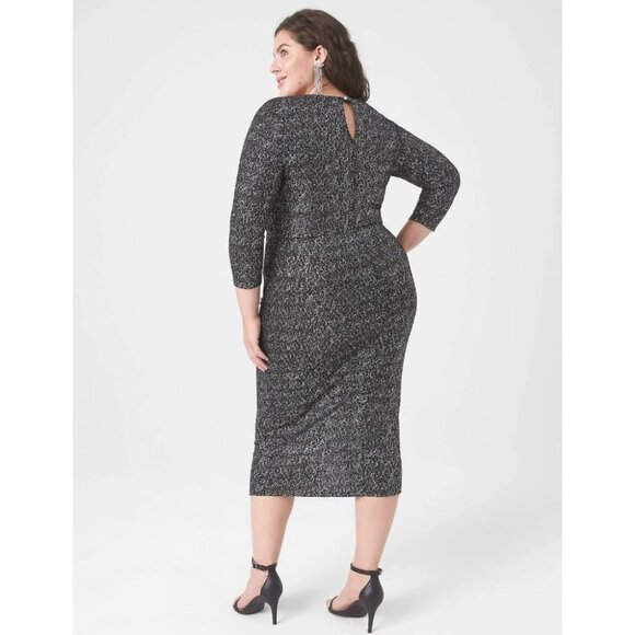 NWT Lane Bryant Grey/Silver Shimmery 3/4 Sleeve Shirred Midi Dress size 14/16 - Picture 3 of 16